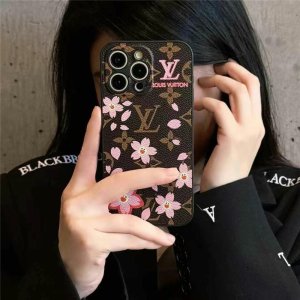 ルイヴィトン iphone16/16promax ケース 桜 iphone15/14 ケース 可愛い ブランド iphone ケース おもしろ ヴィトン風 iphone ケース 女子 人気