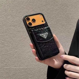Alternative view of プラダ iphoneケース 背面収納 ブランド iphone17/17pro ケース クロコダイル prada iphone16pro/15pro ケース 黒 可愛い iphone17pronax ケース ブランド おしゃれ
